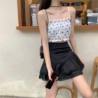 Heart Printed Camisole Top White - One Size