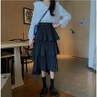 Asymmetrical Midi A-line Layered Skirt
