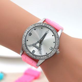 Embellished Eiffel Tower Silicone Strap Watch