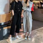 Tie-neck Elbow-sleeve Knit Jumpsuit