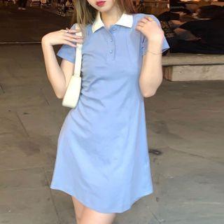 Short-sleeve Contrast Collar Polo Dress