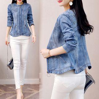 Denim Zip-up Embroidered Jacket