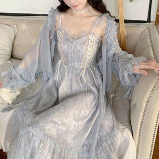 Wood Ear Trim Chiffon Cardigan / Bow Tie-strap Dress ( Various Designs )