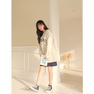 Plus Size Outline Printed Fleece-lined Sweatshirt