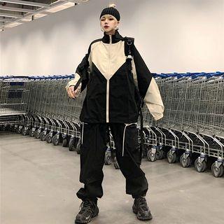 Set: Stand Collar Panel Zip Jacket + Sweatpants