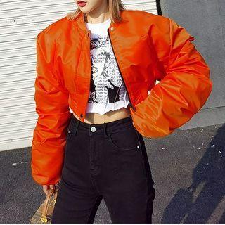 Cropped Bomber Jacket Tangerine - One Size