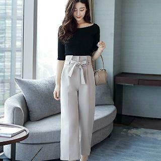 Set: Cutout Top + Tie-waist Pants