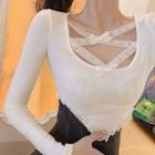 Long-sleeve Cross-strap Top / Mini A-line Skirt