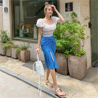Drawstring-front Midi Skirt