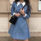 Long-sleeve Collared Dotted A-line Dress