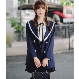 Contrast Trim Double Breasted Blazer