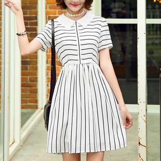 Striped Short Sleeve A-line Dress
