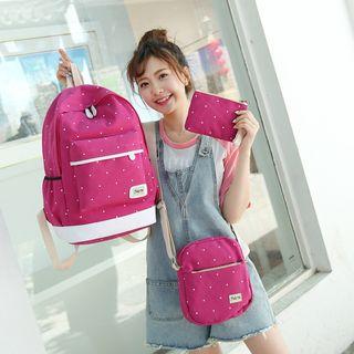 Set: Polka Dot Canvas Backpack + Crossbody Bag + Pouch