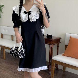 Short-sleeve Eyelet Lace Collar Midi Sheath Dress