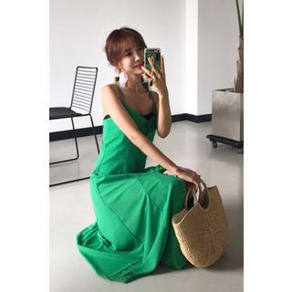 Spaghetti-strap Button-detail Long Dress