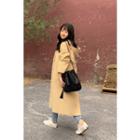 Hooded Buttoned Long Coat Beige - One Size