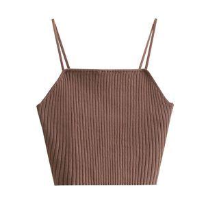 Ribbed Knit Cropped Camisole Top Coffee - S