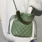 Furry Strap Quilted Bucket Bag