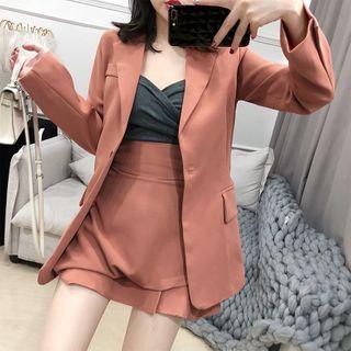 Set: Plain Blazer + Asymmetric Mini A-line Skirt