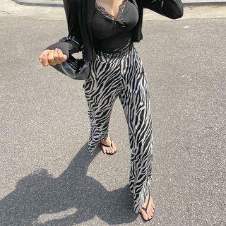 Zebra-printed Wide-leg Pants