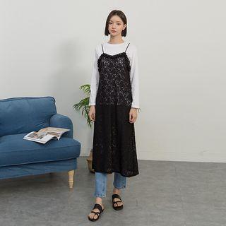 Frill-edge Maxi Lace Pinafore Dress