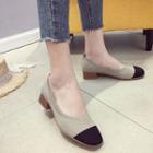 Block-heel Two-tone Shoes