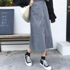 Plain High-waist Midi Skirt