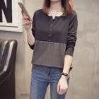 Buttoned Two-tone Long-sleeve T-shirt