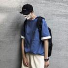 Elbow-sleeve Embroidered Pocket T-shirt