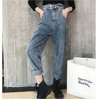 Cropped High-waist Washed Straight-leg Jeans
