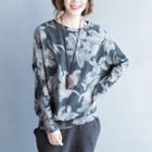 Long-sleeve Floral Print T-shirt Gray - One Size