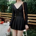 Long-sleeve V-neck Swimsuit / Swim Skirt / Set