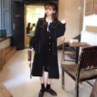 Contrast Stitching Long Button Jacket / Plain Long-sleeve Collared Dress
