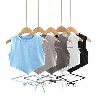 Lettering Lace Up Crop Tank Top