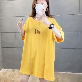 Carrot Print Oversize Elbow-sleeve T-shirt
