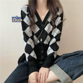 Argyle Cardigan Argyle - Black & Light Gray - One Size