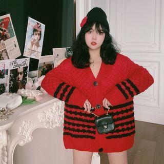 Striped Cardigan Black Stripes - Red - One Size