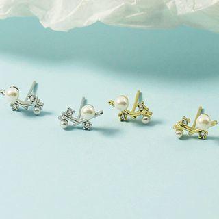 Rhinestone Faux Pearl Branch Stud Earring