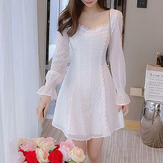 Square Neck Plain Lace A-line Dress