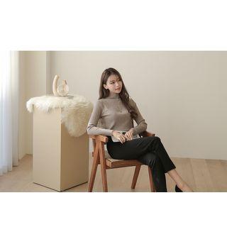 Set Of 2: Mock-neck Ribbed Knit Top In 10 Colors