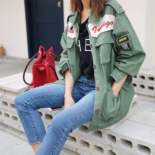 Fray-edge Lettering Military Jacket