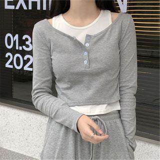 Crewneck Mock Two Piece Cropped Top
