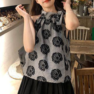Rose Print Tank Top Rose - Gray - One Size