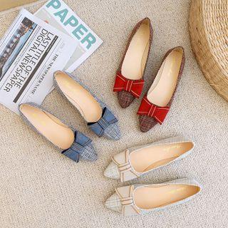 Bow Plaid Pointy-toe Flats