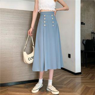High-waist Double-breasted A-line Maxi Skirt