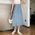 High-waist Double-breasted A-line Maxi Skirt