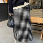 Gingham Check Midi A-line Skirt Gingham - Black & White - One Size