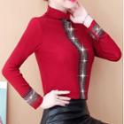 Long-sleeve Mock-neck Rhinestone T-shirt