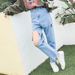 High Waist Ripped Cropped Jeans