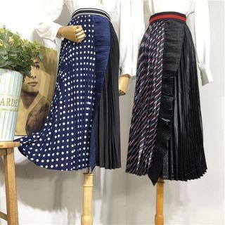 Midi Accordion Pleat Dotted Panel Skirt